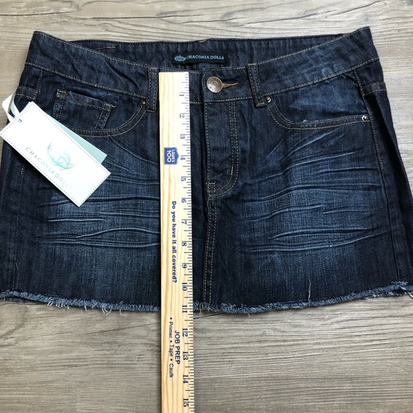 NEW Chaconia Dolls Denim Micro Mini Skirt Womens XL Dark Wash Cotton Preppy - Picture 7 of 10